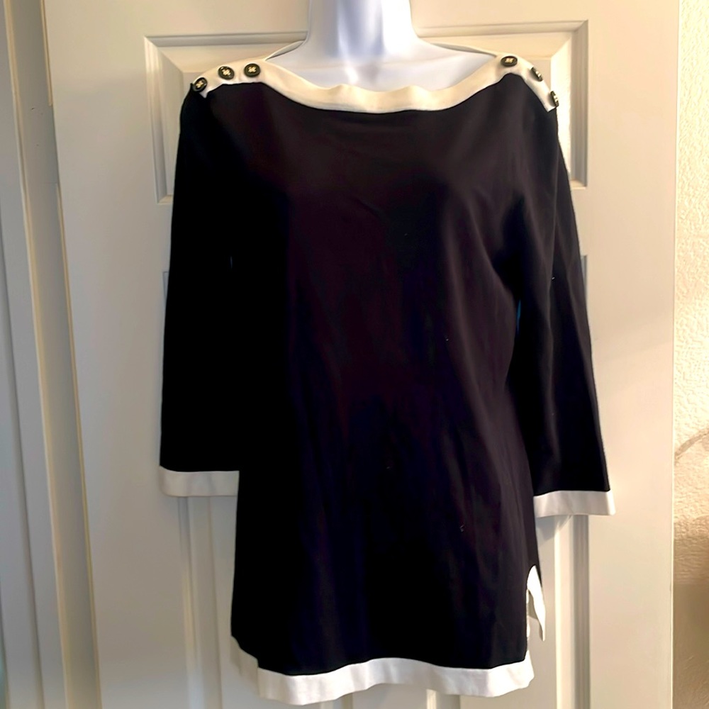 Cable & Gauge M black and cream boatneck sweater